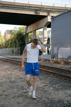 Blue Mesh Drawstring Shorts